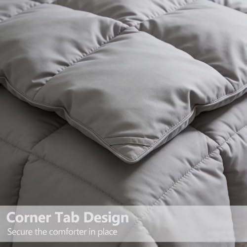 All Season 3 Pieces Light Grey Comforter Set -Queen Comforter with 2 Pillow Shams,Soft Quilted Down Alternative Breathable Duvet Insert with Corner Tabs, Reversible Fluffy Quilts, 90"x90" by SLIMELODY - Image 3
