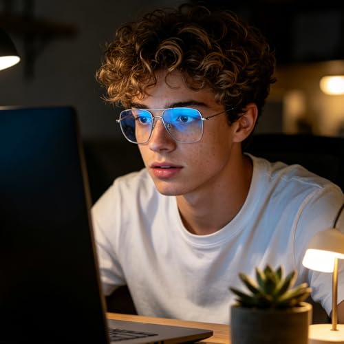 Image of Dollger Oversized Blue Light Glasses for Men Classic Clear Lens Non Prescription Metal Aviator Square Frame Glasses Women