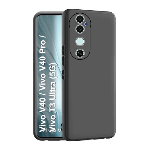 Image of CEDO Back Cover for Vivo V40 / Vivo V40 Pro /Vivo T3 Ultra (5G) | Camera Bump Protection & Inner Velvet Fabric Lining | Ultra Slim Matte Soft Rubberised Case Cover (Black)