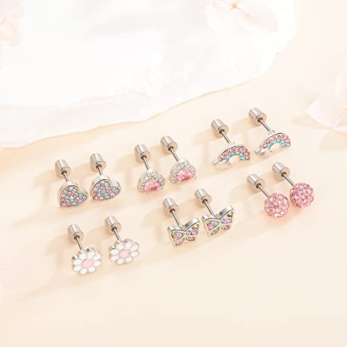 Qzstlcgw Hypoallergenic Screw Back Stud Earrings For Women Girls, Surgical Steel Screwback Earrings Studs Hoops Dangle Earrings Rainbow Heart Butterfly Flower Screwback Earrings Cartilage Earrings Forward Helix Tragus Daith Conch Rook Earrings Piercing Jewelry For Women Men #TOP5