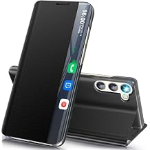Phone Case for Samsung S25 5G, Clear View Window Slim Mirror for Galaxy S25 5G Case with Kickstand, Leather Hard PC Flip Shockproof Protective Cover for Samsung Galaxy S25 5G Case Black