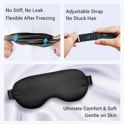 Image of Cooling Eye Mask for Dark Circles Puffiness - Fsa Eligible Items Hsa, Cold Compress for Puffy Eyes Migraines Headache Sleeping After Surgery, Gentle Weighted Travel Essentials Gel Ice Pack (Black)