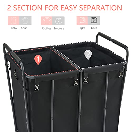 Hoctieon 2 Section Laundry Sorter Cart, Rolling Laundry Hamper With Wheels, Heavy Duty Laundry Basket Organizer, Large Laundry Separator Hamper With Removable Bags #TOP27