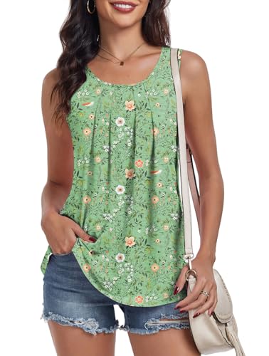 Lionshy Women's Tank Tops Casual Loose Fit Outfits Trendy Shirt 2XL, Floral Green — view 2