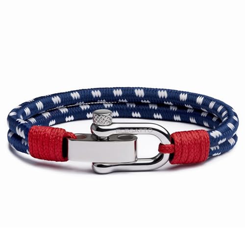 Elegatto Duetto Platinum Rope Bracelet for Men | Double Nautical Nylon Cord with Silver Polished Stainless Steel Shackle Clasp | Waterproof and Fade-Resistant | Nautical Navy Extra Large by Elegatto - Used condition - US$37.74