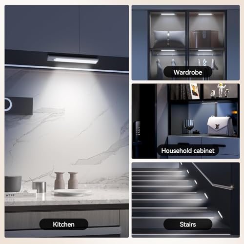 Image of Under Cabinet Lighting, Rechargeable Closet Lights, LED Magnetic Motion Activated Under Cabinet Lights 1800mAh Battery Operated, Wireless Dimmable Under Counter Lights for Kitchen,Stairs,Pantry 2 Pack