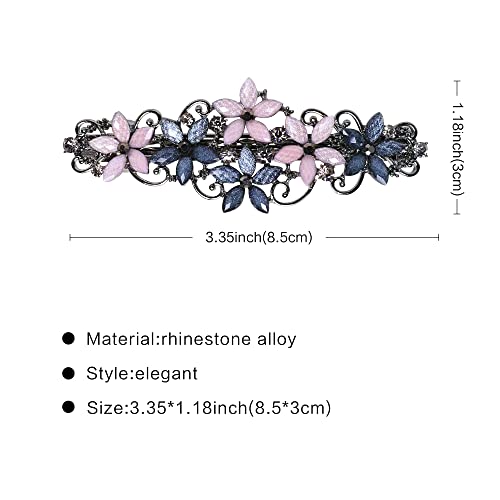 Elegant Rhinestone Hair Clips For Women And Girls 2Pcs Sparkly Vintage Flower Hair Barrettes Glitter Jewelry Hair Clips Hairpin For Hair Styling (Pink&Dark Blue/Black&Gray) #TOP3