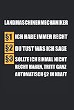 landmaschinenmechaniker lehrstellen  Landmaschinenmechaniker Ich Habe Immer Recht: Landmaschinenmechaniker & Traktor Notizbuch 6\'x9\' Liniert Geschenk für Bauer & Landwirt