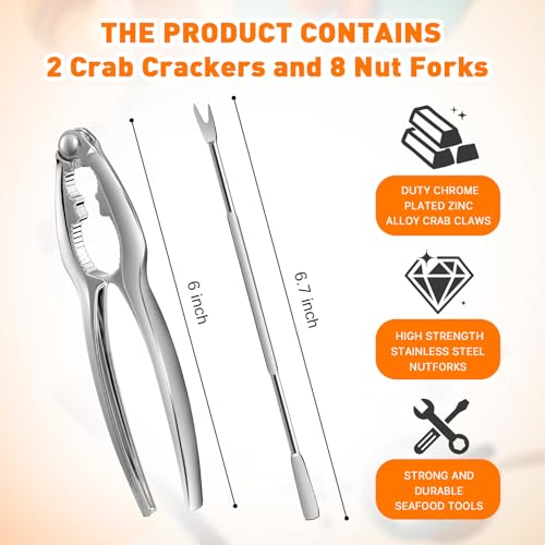 10 Pcs Lobster Crackers and Picks Set, Stainless Steel Crab Leg Cracker Tools, Seafood Crackers & Forks Nut Cracker Set