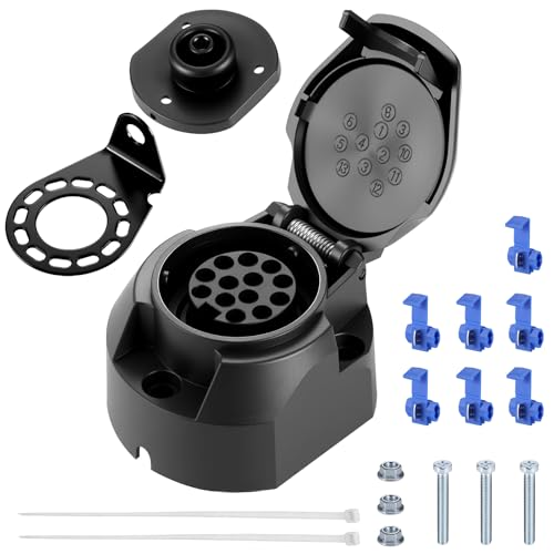 Starvortex Prise Remorque 13 Broches, Prise 13 Broches avec Joint en Caoutchou et Support de Montage en Métal, 12V Étanche Norme ISO 11446 Adaptateur Connecteur Prise pour Caravane Voitures RV Bateau