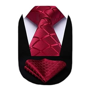 HISDERN Extra Long Ties for Men Plaid Checkered Tie Handkerchief Woven Classic Silk Men’s Necktie & Pocket Square Set