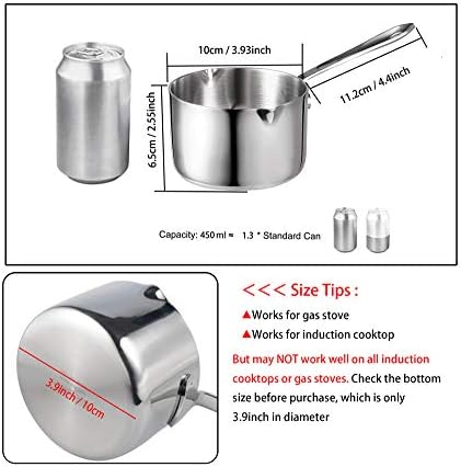 IMEEA Milk Pot Butter Warmer 10cm, 450ml Milk Pan 18/10 Tri-Ply Stainless Steel Tea Coffee Boiling Pot Mini Saucepan with Double Pouring