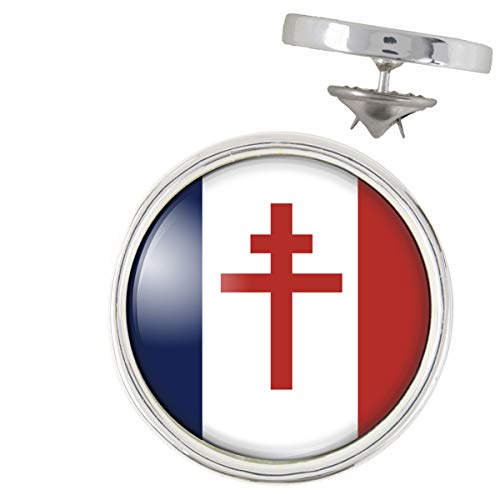 Badge Pin's Argenté 20mm Drapeau France Libre Croix de Lorraine Résistance CDG