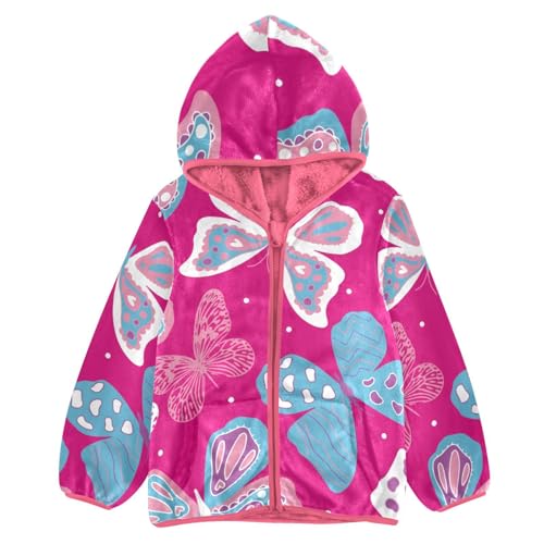 OTVEE Butterfly Pink Kids Hoodie Jacket Fall Spring Full Zip Warm Outwear Coat