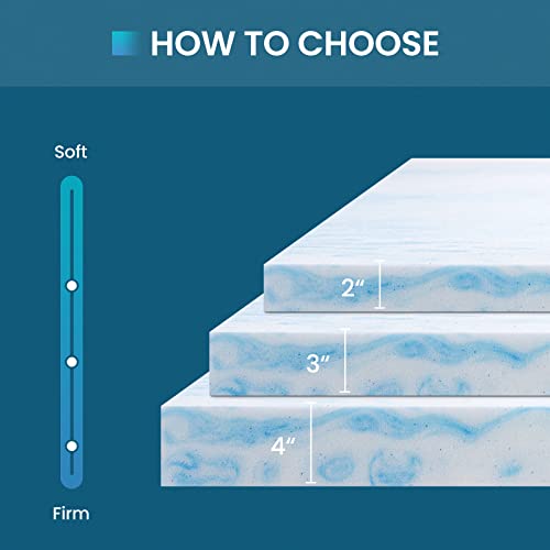 BedStory 3-Inch Gel-Infused Memory Foam Queen Mattress Topper for Back Pain Relief