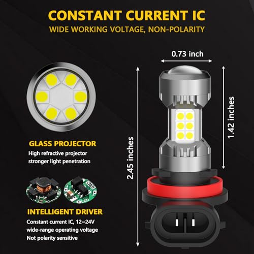 Phinlion PHINLION-H11-3030-30SMD-WHITE H8 H11 Led Fog Light Bulb Or Drl, 3200 Lumens Super Bright 6000K Xenon White, Non-Polarity 3030 30 Smd Chips 12V H16 H11Ll H8Ll Fog Lamps Replacement For Cars thumb #1
