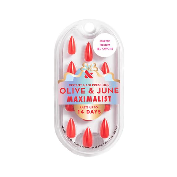 Medium Stiletto Red Chrome Press-On Nails by Olive & June