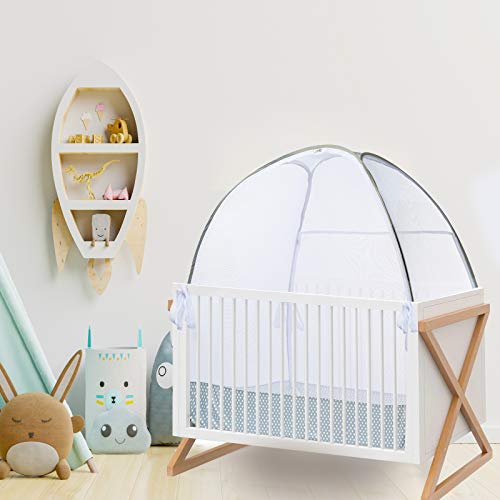 Green Frog Baby Safety Pop Up Crib Tent Infant - 100% Organic Cotton, See Through Mosquito Net and Nursery Canopy Netting Cover Keep Baby from Climbing Out - Toddler Crib Accessories