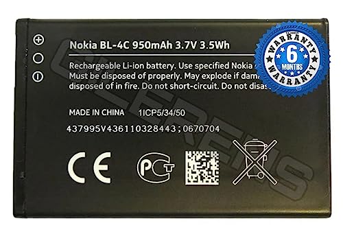 Image of Original BL-4C Battery for Nokia 6100 6125 6136 6170 6300 7705 7200 7270 8208 1202 1265 1325 1661 2220 2220s 2650 2652 2690 2700 3108 3500C - (950mAh) Battery with 6 Month warrranty**(A0264)