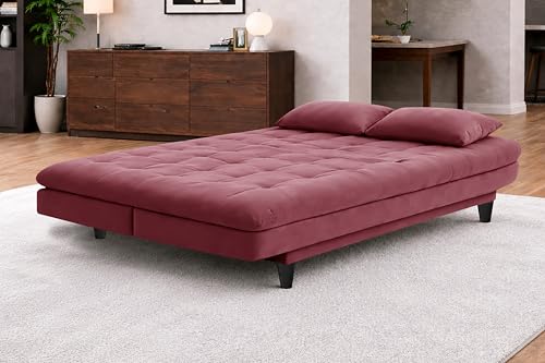 Image of Rosebell Modern Three Seater Sofa Cum Bed Foldable Velevt Fabric Sofa, Soft Foam Seating, Stylish Design for Living Room, Guest Room & Office - Rose Pink Color