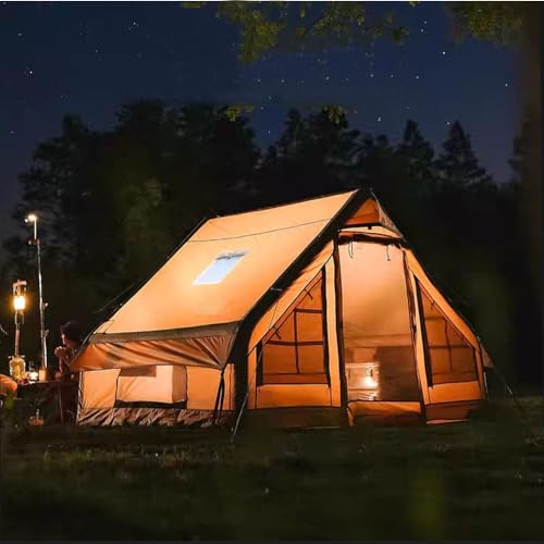 Outdoor Inflatable Camping Deluxe Tent 6.3 Flat Inflatable House Oxford Cloth Tent for 1-6 People, Double Door Inflatable Pump with Chimney Window Travel Sun Protection Waterproof Windproof Camping