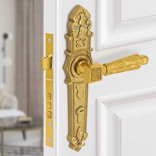 Image of Plantex Main Door Lock Handle Set /6-Lever Lock Mechanism with 3 Years of Warranty /Mortise Door Lock with 3 Keys, Brass Lockbody & Cylinder(657- Gold)