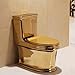 Modern Dual Flush Toilet Gold Plating Design, Universal Height One Piece Dual Flush With Mute Ceramic Toilet for Home Bathroom(C,680x340x820mm)