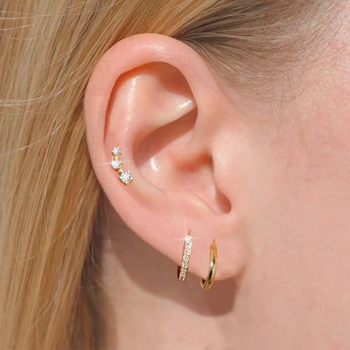 iF YOU Small Gold Hoop Earrings for Women, 14k Gold Plated Dainty Hypoallergenic Multiple Stud Earrings Set, Trendy Cartilage Earring Gold Jewelry Gift3