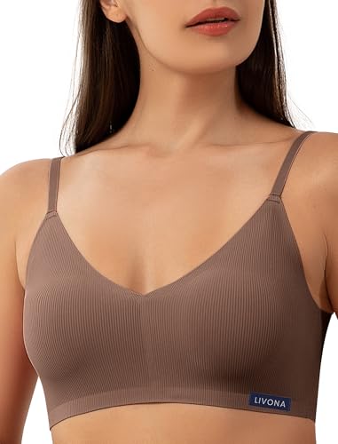 Image of Livona Lace Bralette for Women - Comfort Sports Bra Wireless Padded Bralette with Support Workout Tops Cami Crop S-XXL