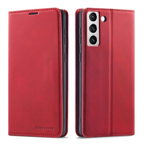 Étui portefeuille Samsung S25 Ultra rouge avec clapet aimanté