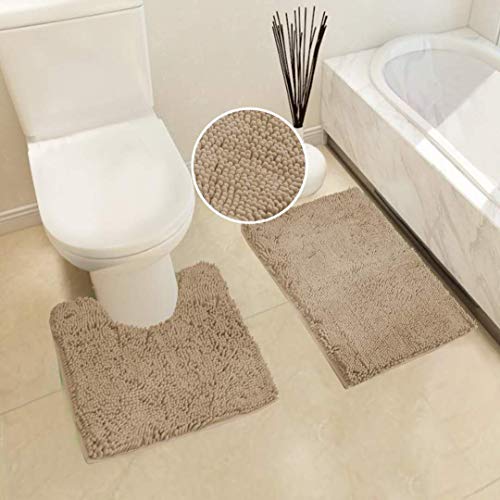 15-Piece Chenille Bathroom Set with Anti-Slip Mats and Shower Curtain