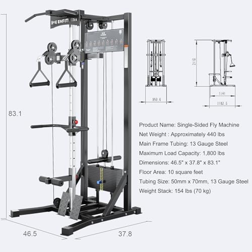 Image of Cable Station and Pull Down Machine, Cable Fly Machine Home Gym System Workout Station with Pulley System, Pull-Up Bar Cable Bar and LAT Pull Down System, 70kg Weight Stack