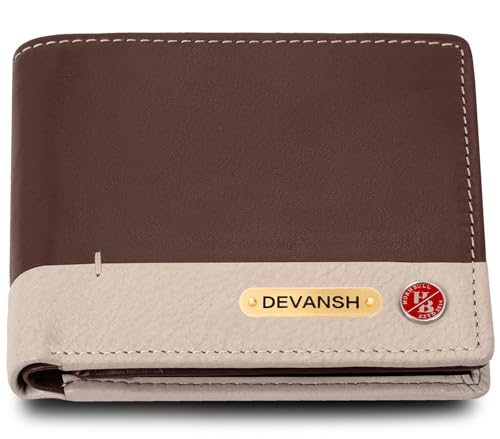 Image of HORNBULL Men's Personalized Gift Wallet I Customized Slim Stylish Leather Purse with Name I Unique Birthday Gift for Men Boy Love Husband (Brown /Sand)