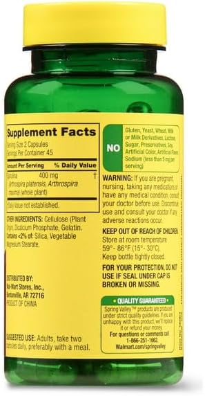 Miniatura 6 de Spring Valley Spirulina Capsules, 400mg, 90 Count