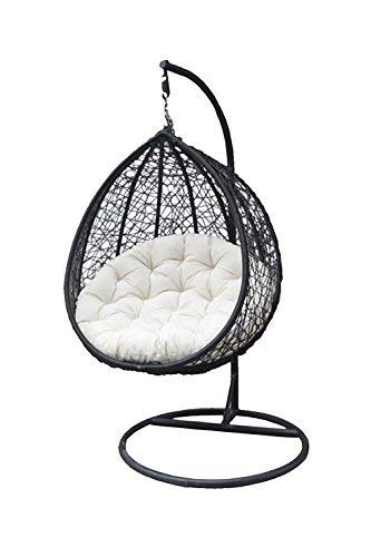 Universal Furniture Outdoor/Indoor/Balcony/Garden/Patio/Hanging Swing Chair with Stand and Cushion & Hook/Color-Black