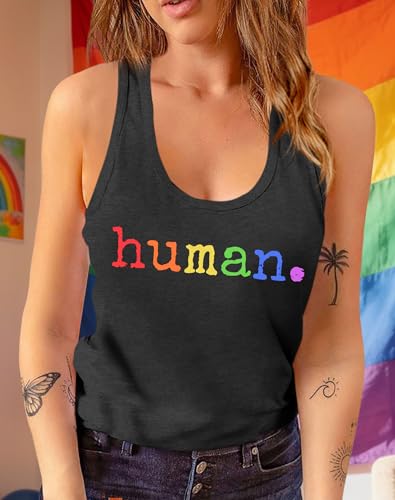 Image of Ithalt Pride Tank Top for Women LGBT Rainbow Flag Shirt Love Heart Graphic Tee Lesbian Gay Pride Sleeveless Vest