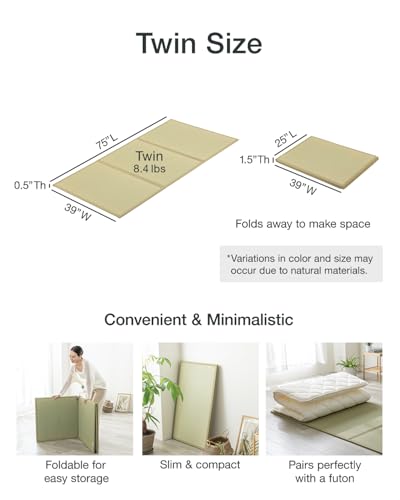 Image of FULI Japanese Tatami Mattress, Foldable Igusa Rush Grass, Natural, Twin