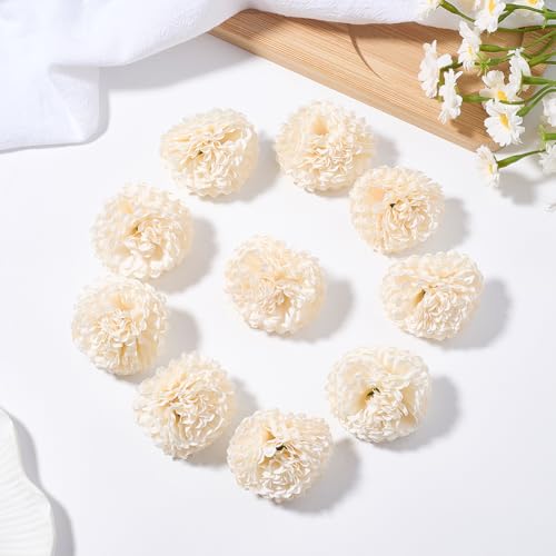 BEAMARKER 10 Bouquet de Fleurs Artificielles en Forme de Boule de Chrysanthème Beige Idéal pour Un Mariage Une Maison Un Bureau Un Café Ou Une Fête.