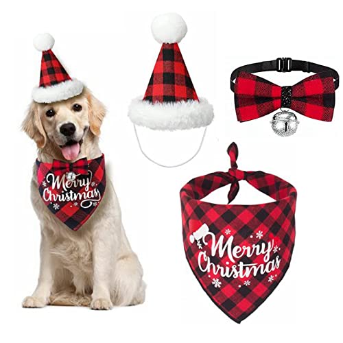 Haustier Weihnachten Kostüm - Weihnachten Katzenhalsband mit Glöckchen und Weihnachtsmannmütze Katze Weihnachten Outfit Kostüm Anzug für Katzen und kleine Hunde Cover