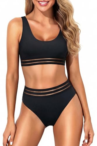 13 Best Supportive Swimwear for Big Busts for Women Over 50: Expert-Tested Bathing Suit Styles (2026) 9 Tempt Me Women Black Sport High Waisted Bikini Two Piece Swimsuit Scoop Neck Bathing Suit with Bottoms M
