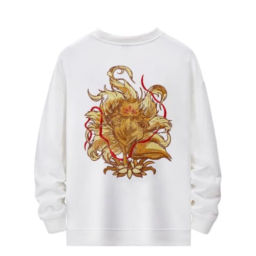 Sweat-shirt homme col rond brodé coton ample avec poche manches longues