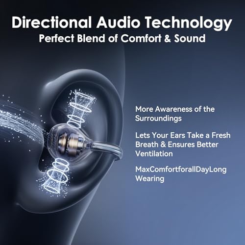 Image of King Lucky Open Ear Earbuds Clip-On Bluetooth 6.0 Wireless Headphones with Mic, 50H Playtime, ENC Clear Calls, IPX5 Waterproof, Comfortable for Small Ears Sports Gaming (Black, Standard)