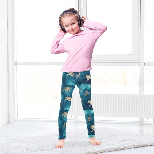 Watercolor Baby Blue Turtles Girls Leggings Kids Yoga Pants Dance Active Tights 4T4
