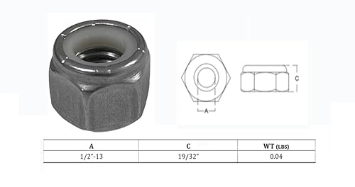 Miniatura 3 de Juego de 10 piezas 12 "-13 Tuerca de bloqueo de inserción de nailon de acero inoxidable Tuerca hexagonal de mano derecha