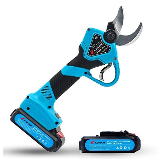 KOHAM Professional Cordless Electric Pruning Shears with 2 Pack Backup Rechargeable 2Ah Lithium Battery Powered Tree Branch Pruner, 30mm (1.2 Inch) Cutting Diameter, 6-7 Working Hours (Blue)