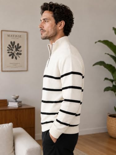 ColorChakra Mens Woolen Sweater Zipper White Off White - Image 4
