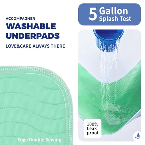 Image of Accompagner Incontinence Bed Pads Washable Waterproof, Ultra-Absorbent Reusable Underpads for Diaper Changing, Nursing, Bedridden, Adults, Seniors, Kids and Dogs (Green, 36 inchx36 inch(Pack of 4))