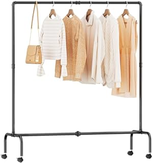 FANHAO Clothes Rack with Wheels, Heavy Duty Industrial Pipe Garment Rack, Rolling Clothing Rack for Hanging Clothes, 250 lb Load Capacity, 2 Brakes, Matte Black