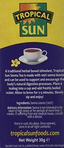 Tropical Sun Senna 20 Tea Bags, Caffeine Free with Natural Ingredients