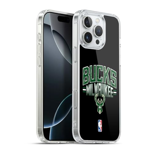 Head Case Designs sous Licence Officielle NBA Noir Milwaukee Bucks Logo Coque en Gel [Protection de Qualité Militaire] Compatible avec Apple iPhone 16 Pro Max...
